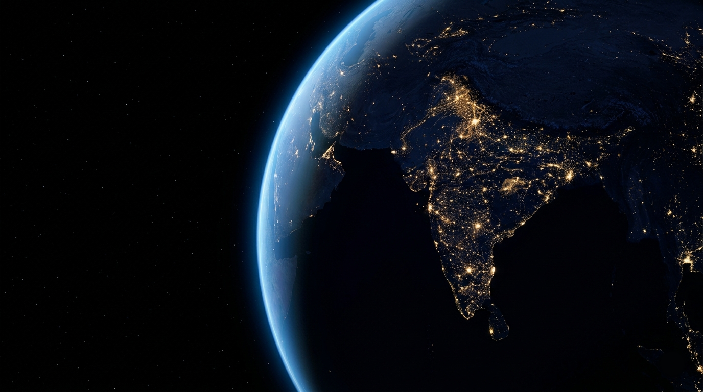 Photorealistic CGI globe rendering from orbit representing global visual production reach of The Glitch studio